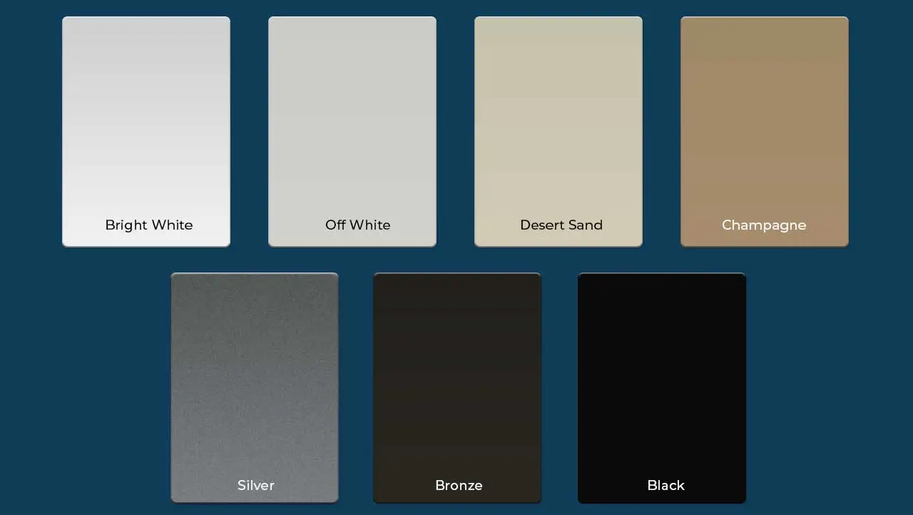 Apollo powder-coat color chips for retractable sliding screen door housings