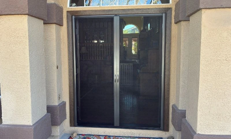 Apollo double retractable screen doors on front French entry doors
